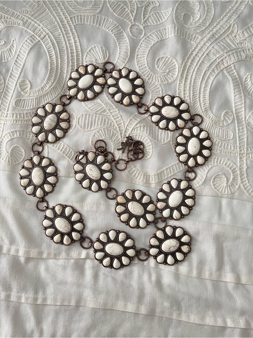 White Stone Floral Link Belt - Women